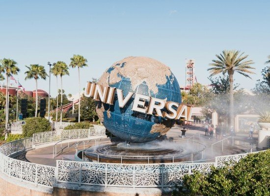 A world globe located in Universal Studios Hollywood in Los Angeles .